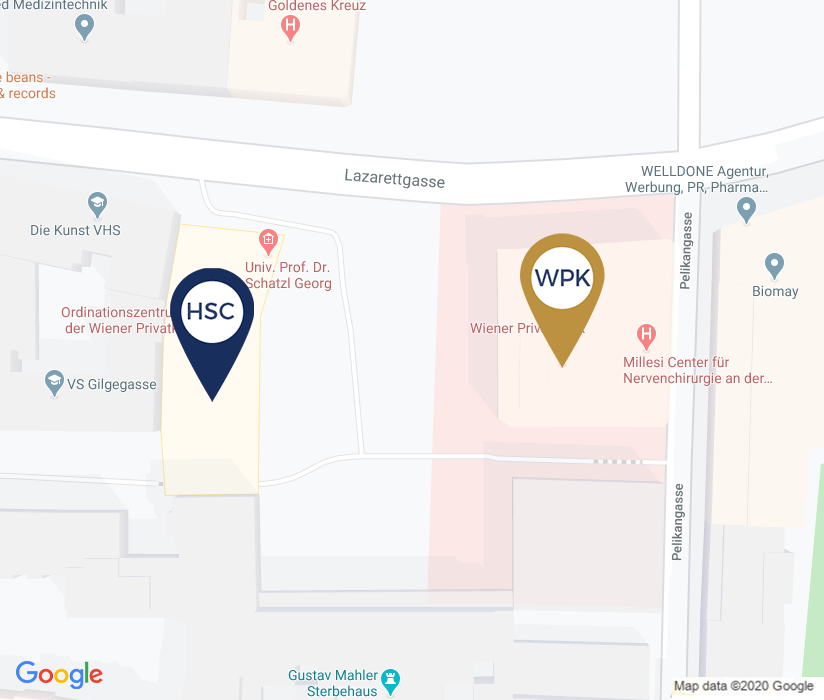 Map with Wiener Privat Klinik location