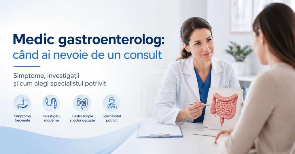Medic gastroenterolog discută cu un pacient în timpul unui consult de gastroenterologie