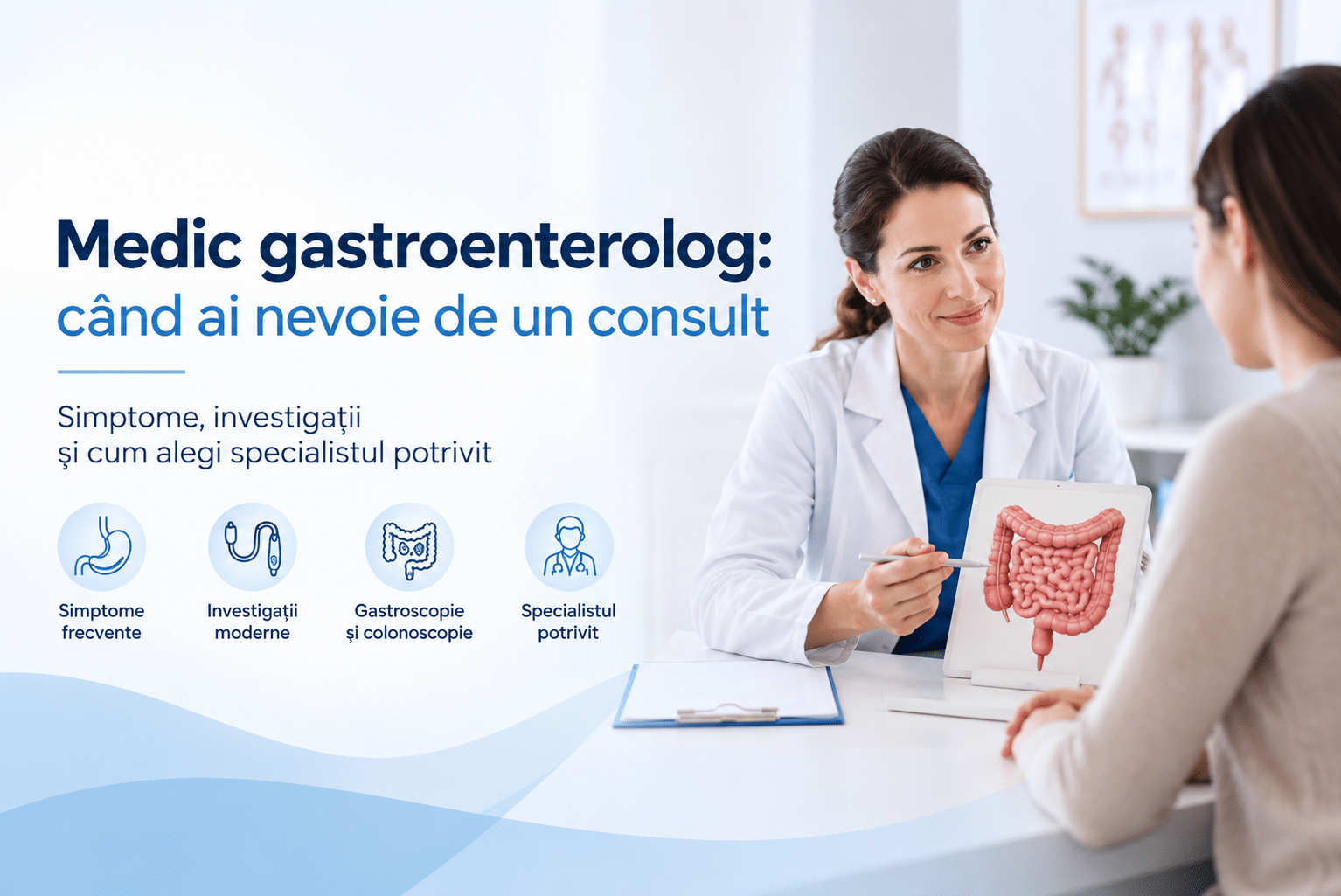 Medic gastroenterolog discută cu un pacient în timpul unui consult de gastroenterologie